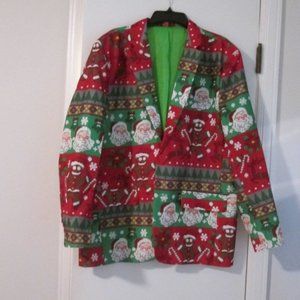 Red & Green Fair isle Santa Reindeer Christmas Blazer Jacket Sport Coat sz XL